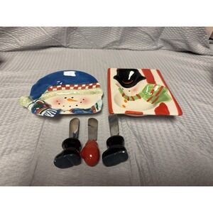 5 Piece Snowmen Cheese, Butter, Or Treat Set. Plates‎ Are 6 X 5. Knives 4 Inches